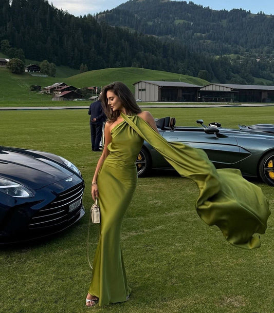 Women's Elegant Green Satin Maxi Dress