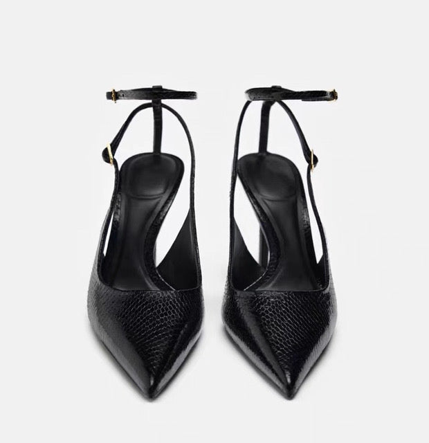 Women's Elegant Black Snake-Texture High Heel Shoes