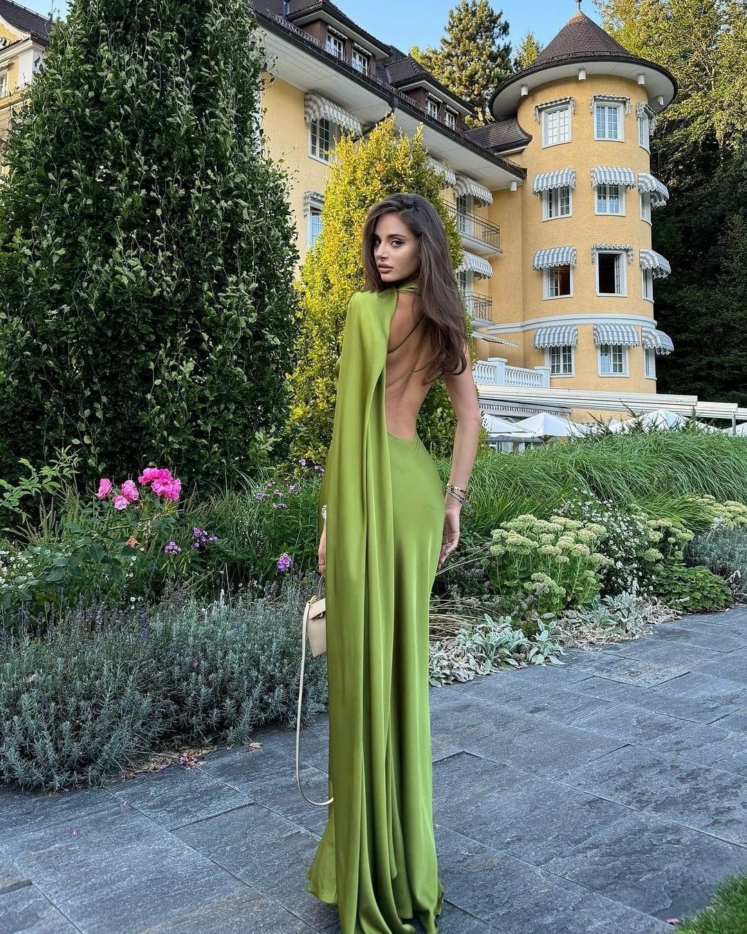 Women's Elegant Green Satin Maxi Dress