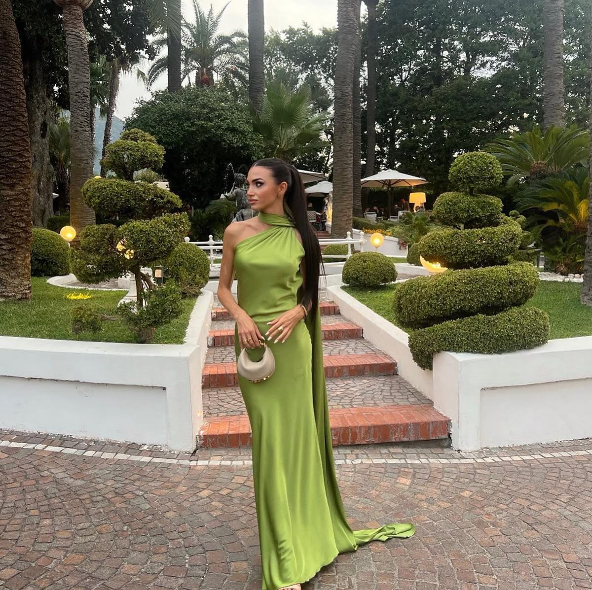 Women's Elegant Green Satin Maxi Dress