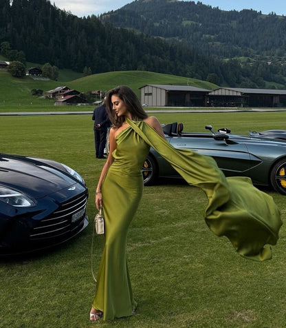 Women's Elegant Green Satin Maxi Dress
