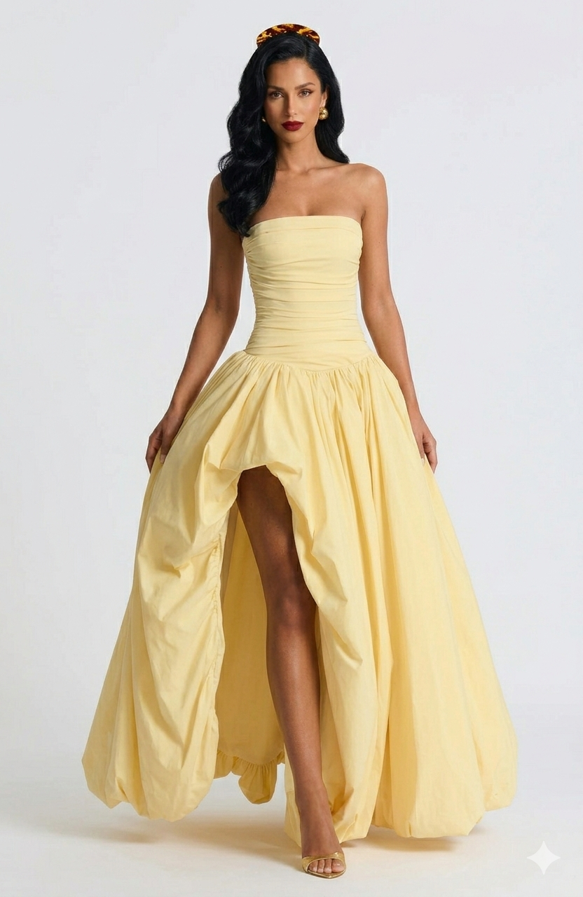 Elegant Yellow Off-Shoulder Evening Dress