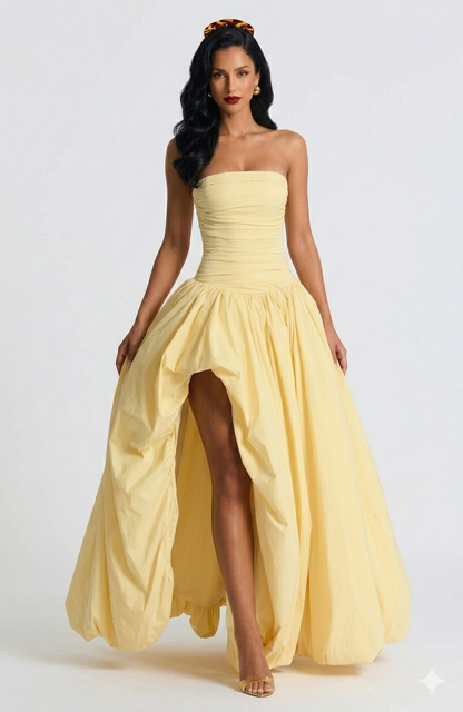 Elegant Yellow Off-Shoulder Evening Dress