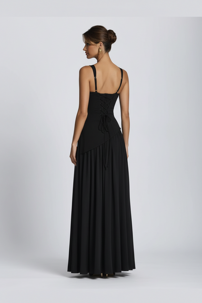 Midnight Elegance Lace-Up Maxi Dress
