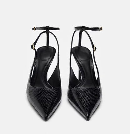 Women's Elegant Black Snake-Texture High Heel Shoes