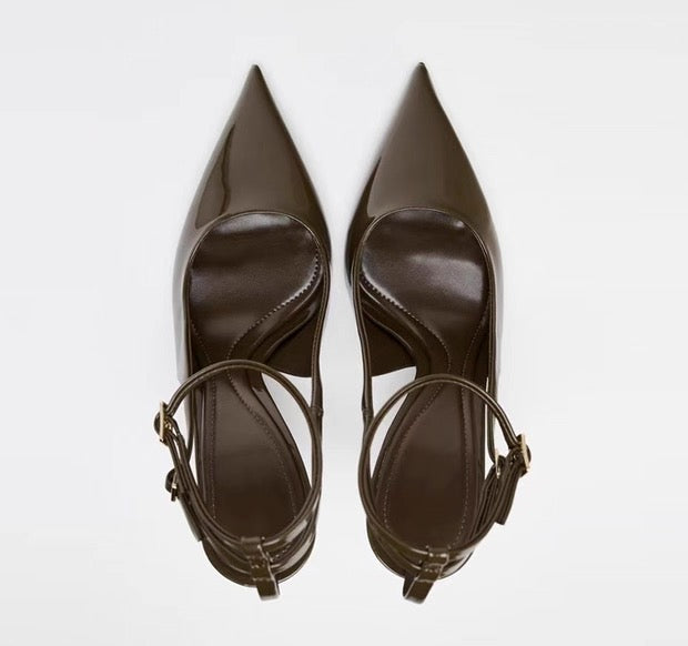 Women's Elegant Brown Patent High Heel Shoes