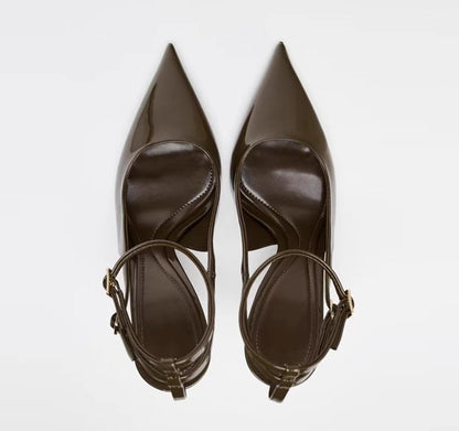 Women's Elegant Brown Patent High Heel Shoes